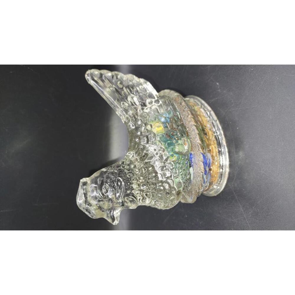 J.H. Millstein Co glass Chicken on Nest candy container 1940s w/ Marbles inside